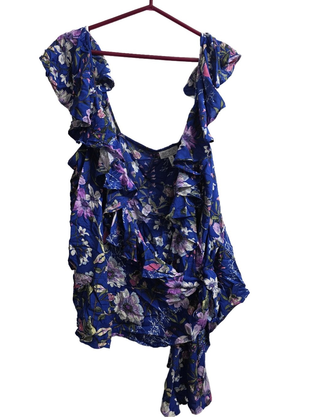 NWT Sofia Jeans Floral Ruffle Wrap Tie-Front Top Blue - Size  5X